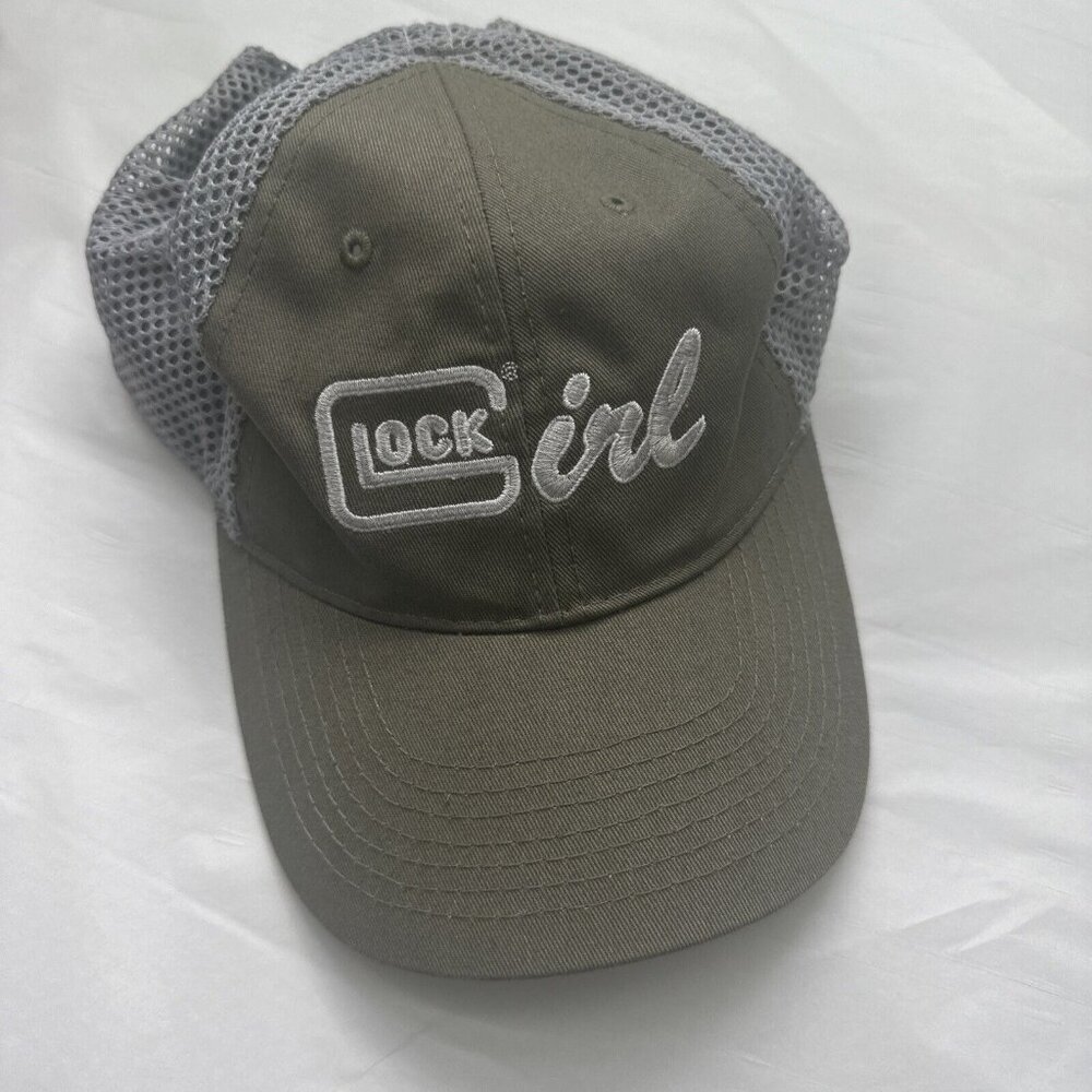 Glock Girl gray mesh hook and loop baseball hat adjustable gun shooting